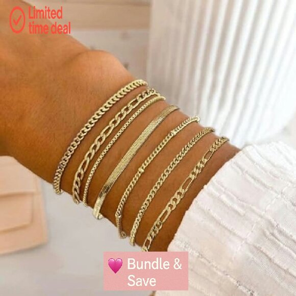 16-Piece Gold Bracelet Set, Stackable Cuban Link Chains, Hypoallergenic Alloy - Picture 4 of 8